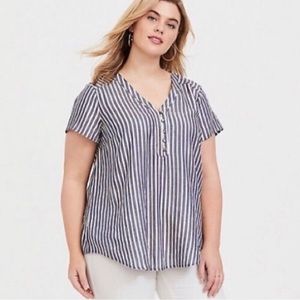 Torrid Women’s Blouse Size 00 L Gold Blue Stripe Chambray
